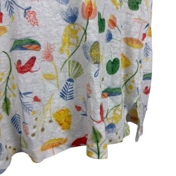Joie 100% Linen Short Sleeve V-Neck Print Collared Top Shirt Dolman Womens sz L - Picture 7 of 16